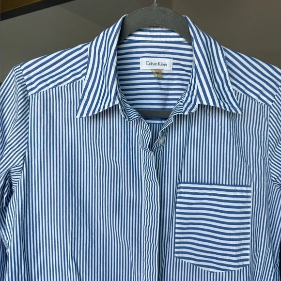 Calvin Klein Striped Button-Up Shirt Dress Womens 4 Blue Long Sleeve Y2K Capsule - Picture 3 of 5